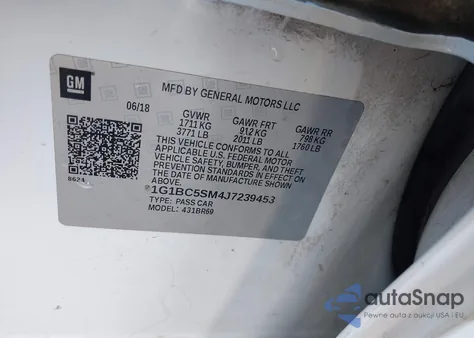 2018 Chevrolet Cruze Ls Auto z USA, uszkodzony, nr VIN 1G1BC5SM4J7239453